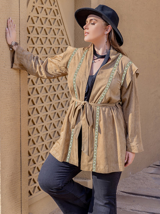 Plus Size Long Sleeve Tie Waist Cardigan