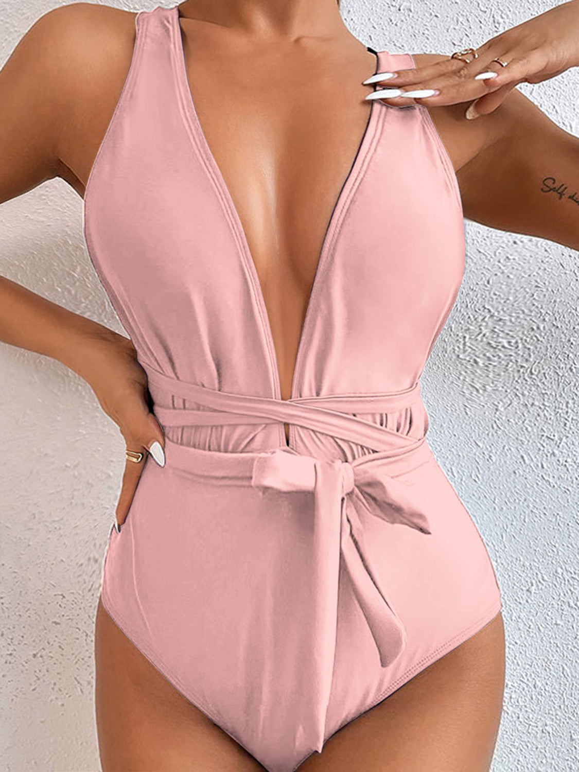 Tied Crisscross Wide Strap One-Piece Swimwear