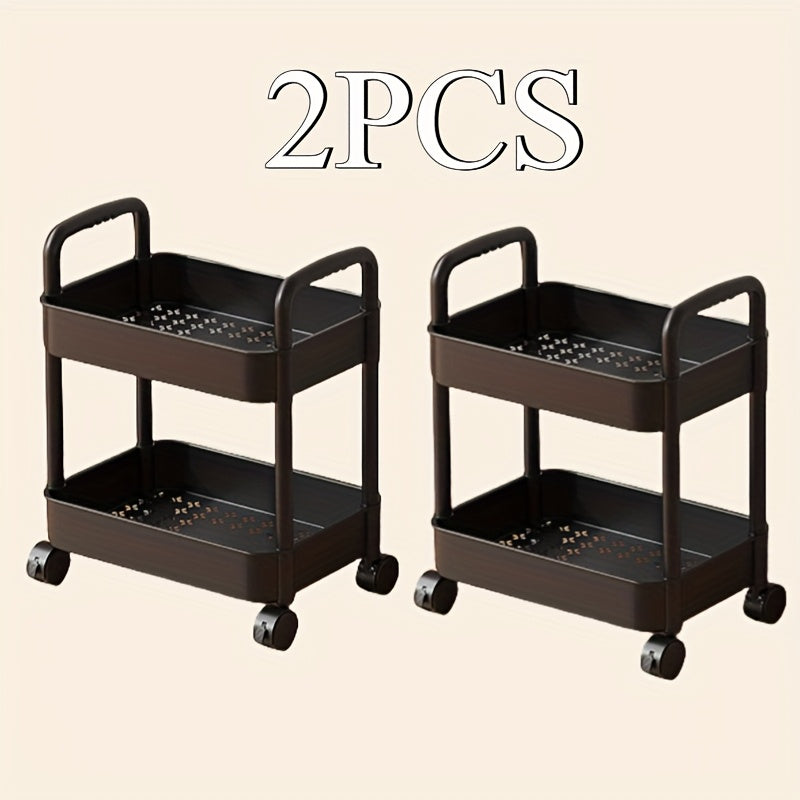 3-Tier Durable Plastic Rolling Storage Cart with Wheels - Easy to Move, Black & White Organizer for Kitchen, Bathroom, Bedroom - Compact Design with Handles for Versatile Use