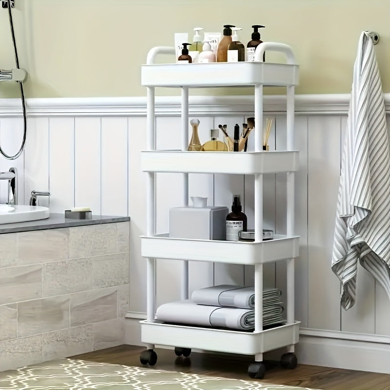 3-Tier Durable Plastic Rolling Storage Cart with Wheels - Easy to Move, Black & White Organizer for Kitchen, Bathroom, Bedroom - Compact Design with Handles for Versatile Use
