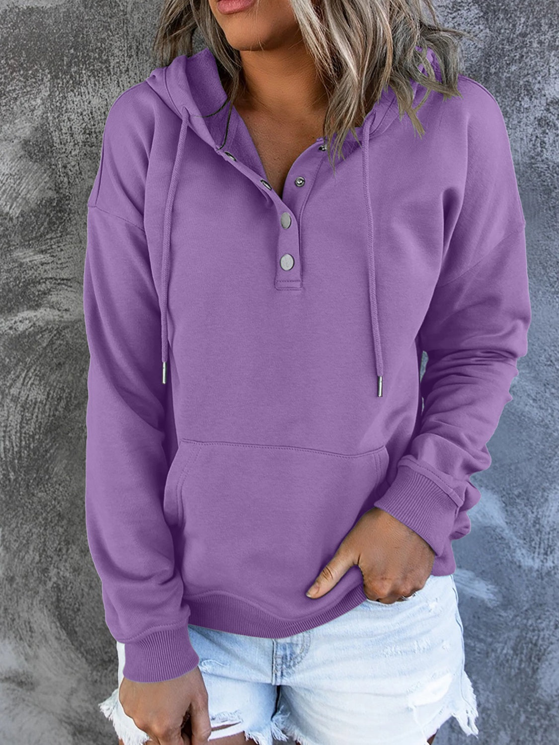 Half Snap Drawstring Long Sleeve Hoodie