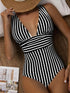 Striped Plunge Sleeveless One-Piece Swimwear