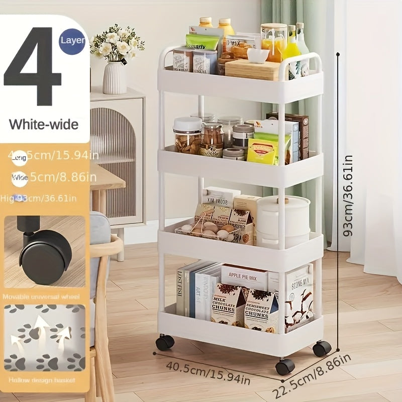 3-Tier Durable Plastic Rolling Storage Cart with Wheels - Easy to Move, Black & White Organizer for Kitchen, Bathroom, Bedroom - Compact Design with Handles for Versatile Use