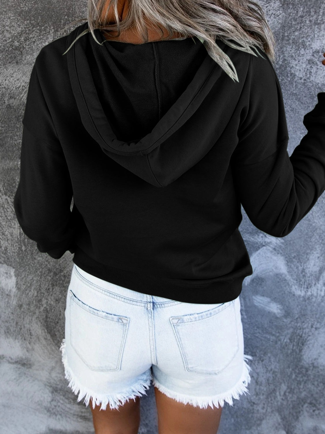 Half Snap Drawstring Long Sleeve Hoodie