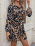 Tie Front Printed Collared Neck Shirt Dress