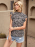 Ditsy Floral Mock Neck Cap Sleeve T-Shirt