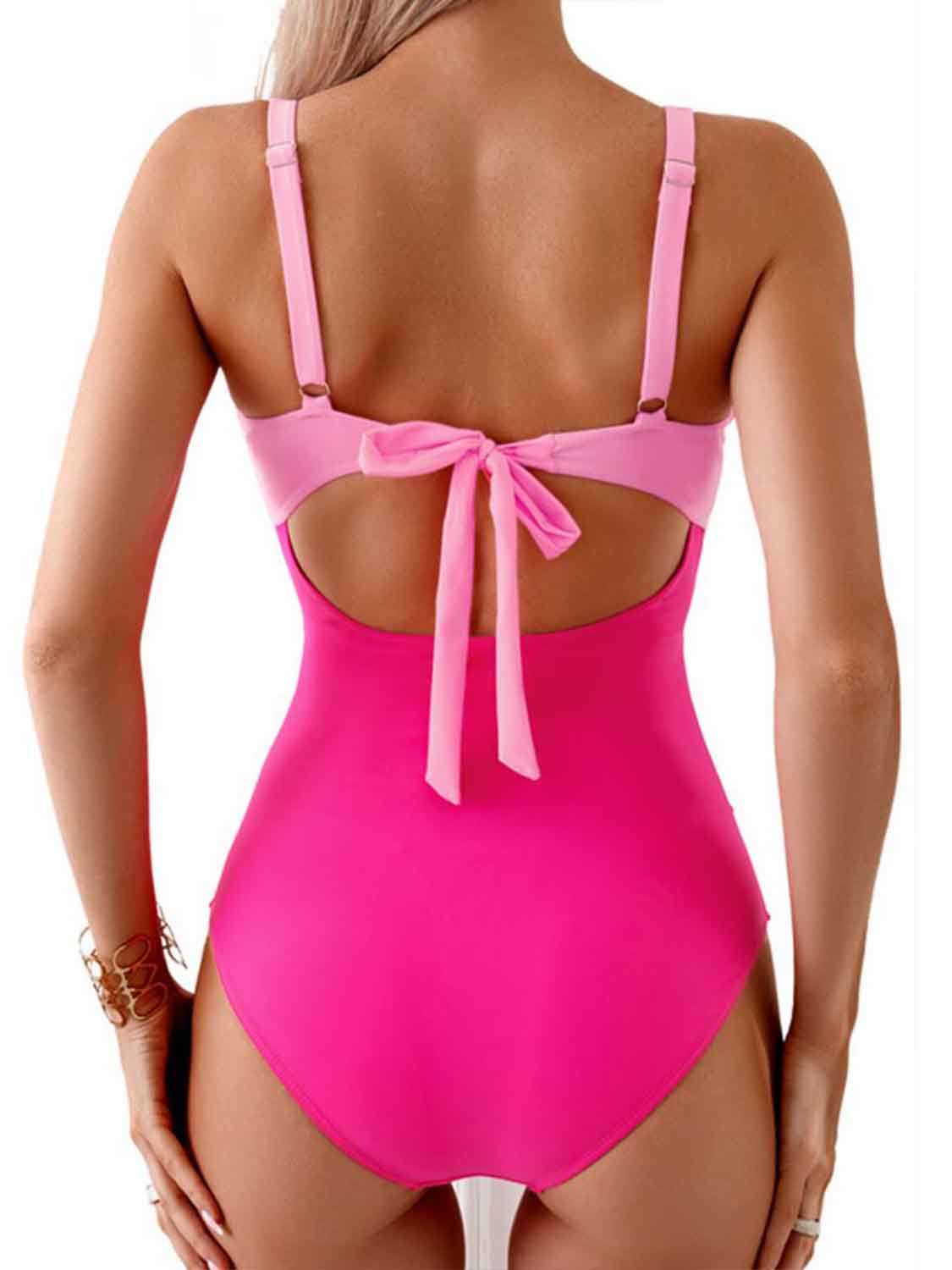 Tied Cutout Contrast One-Piece Swimwear