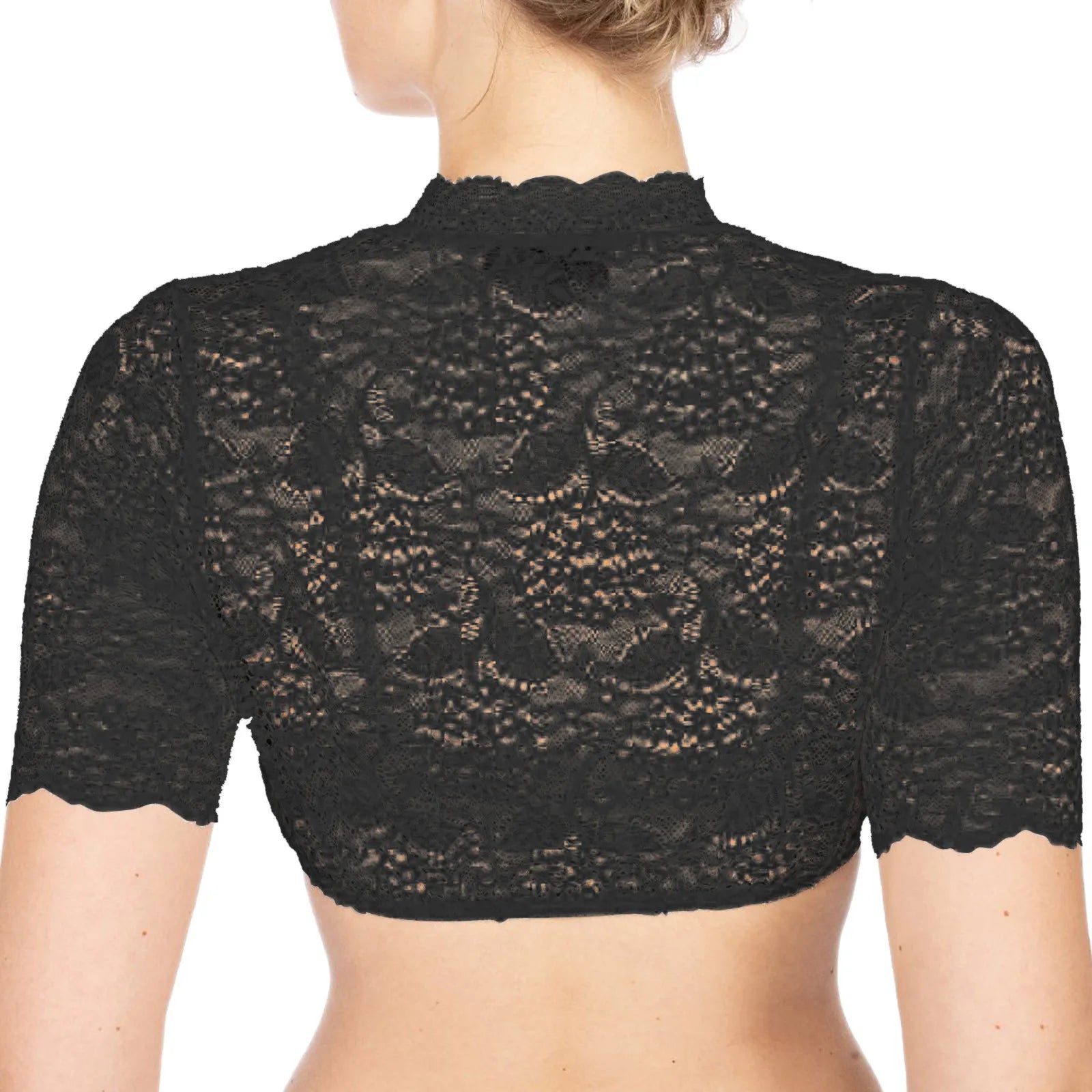 German Women&#039;s Black Lace Splice Blouse