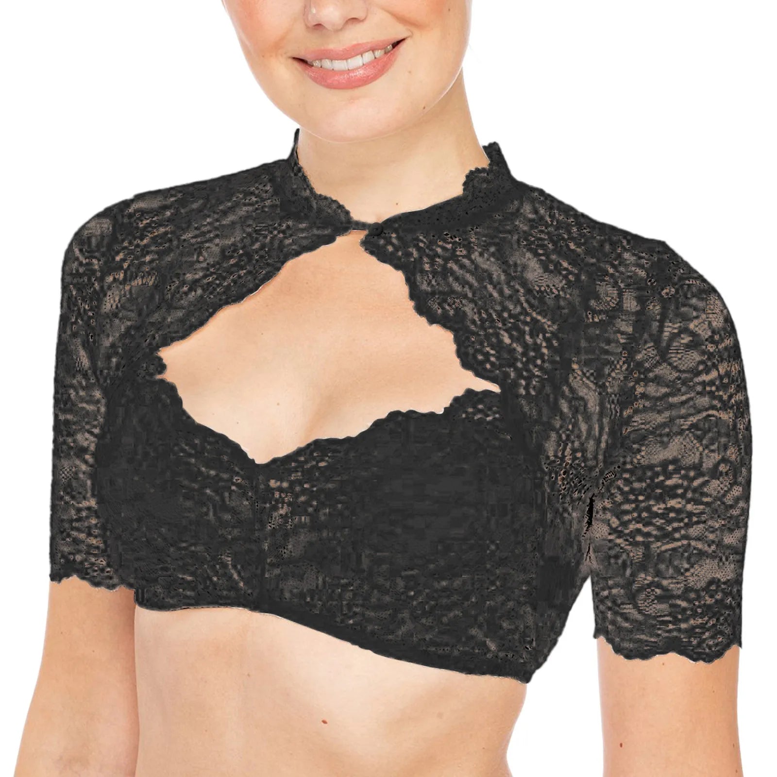 German Women&#039;s Black Lace Splice Blouse