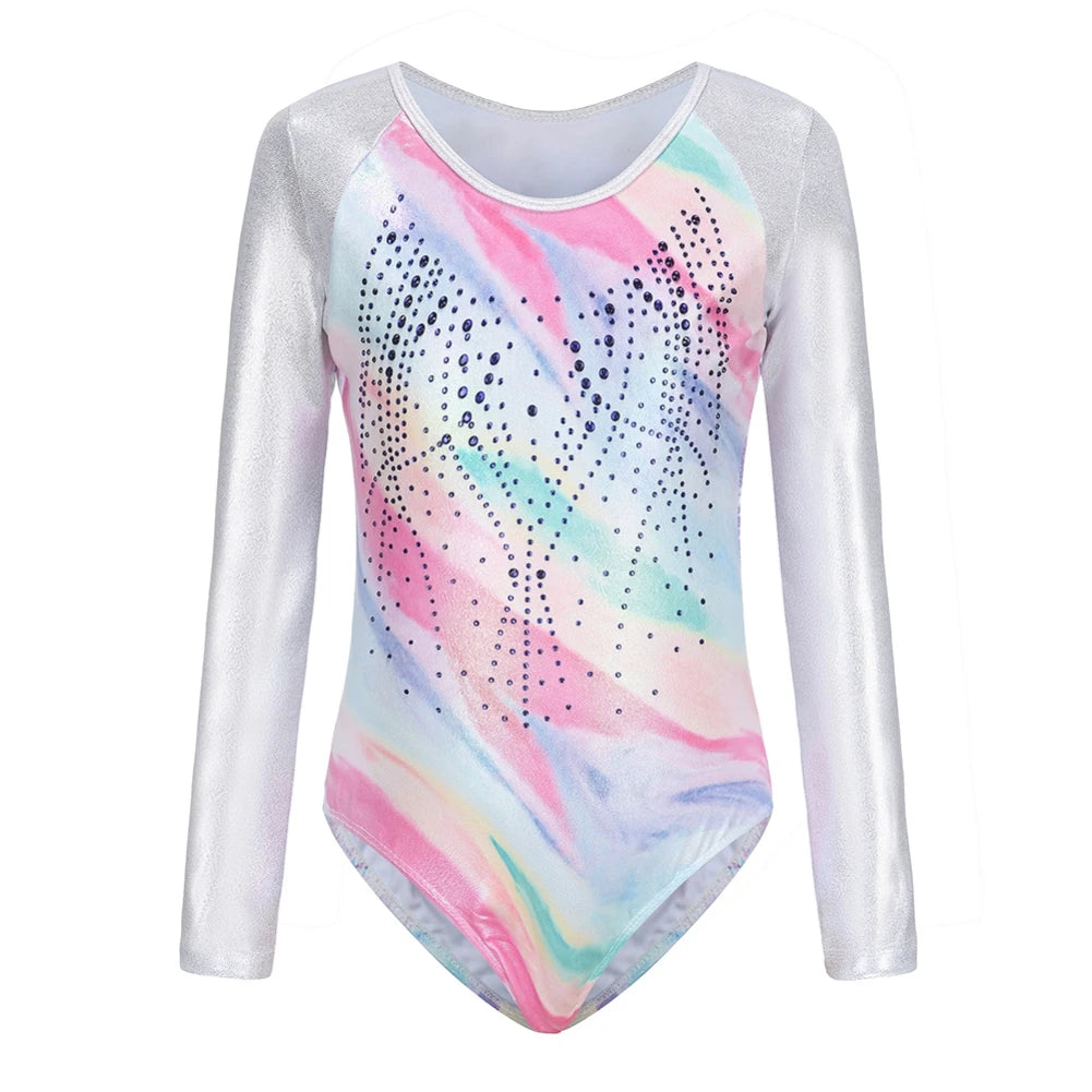 Sparkly Gradient Print Ballet Leotard for Girls