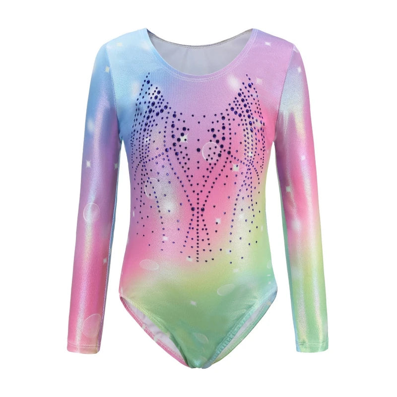 Sparkly Gradient Print Ballet Leotard for Girls