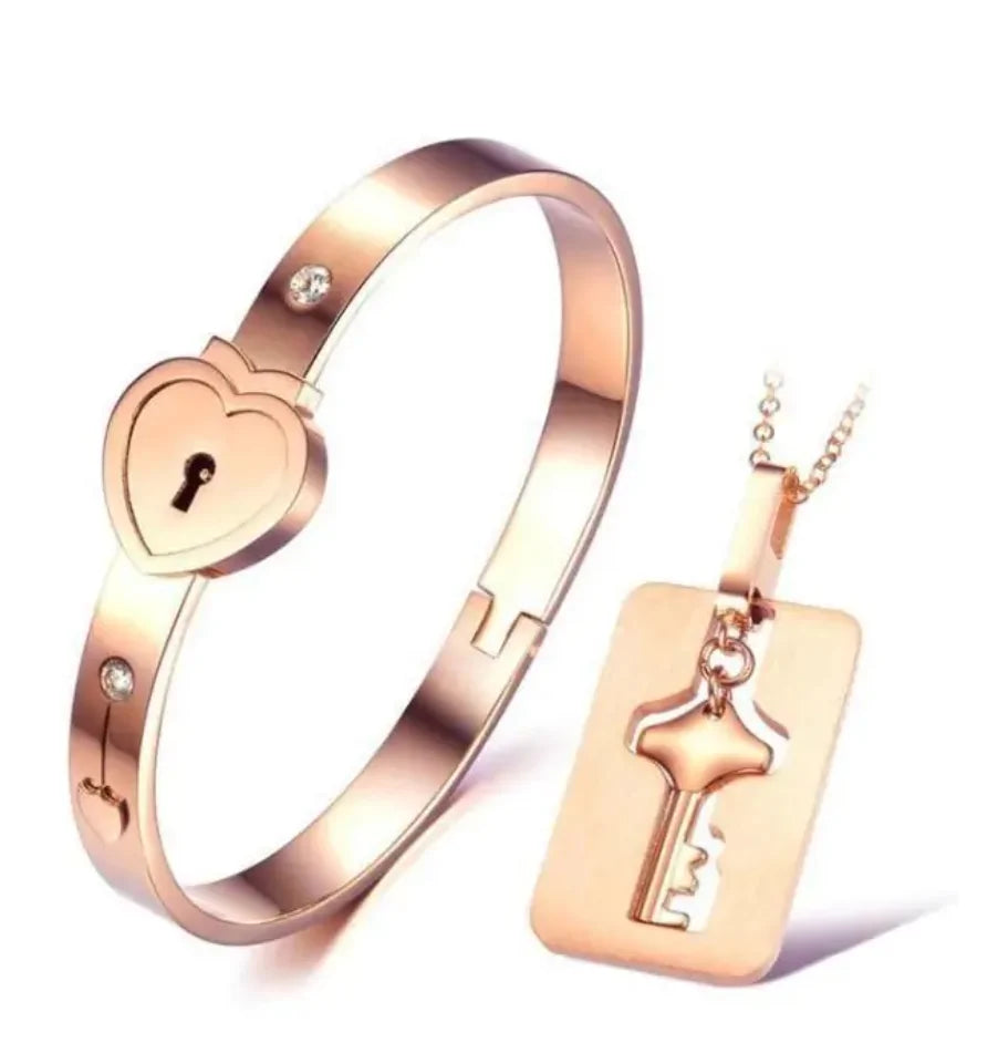 Heart Lock Bracelet and Love Necklace