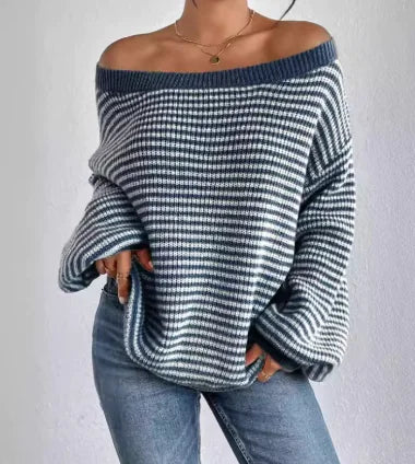 Women's Off-Shoulder striped Sweater