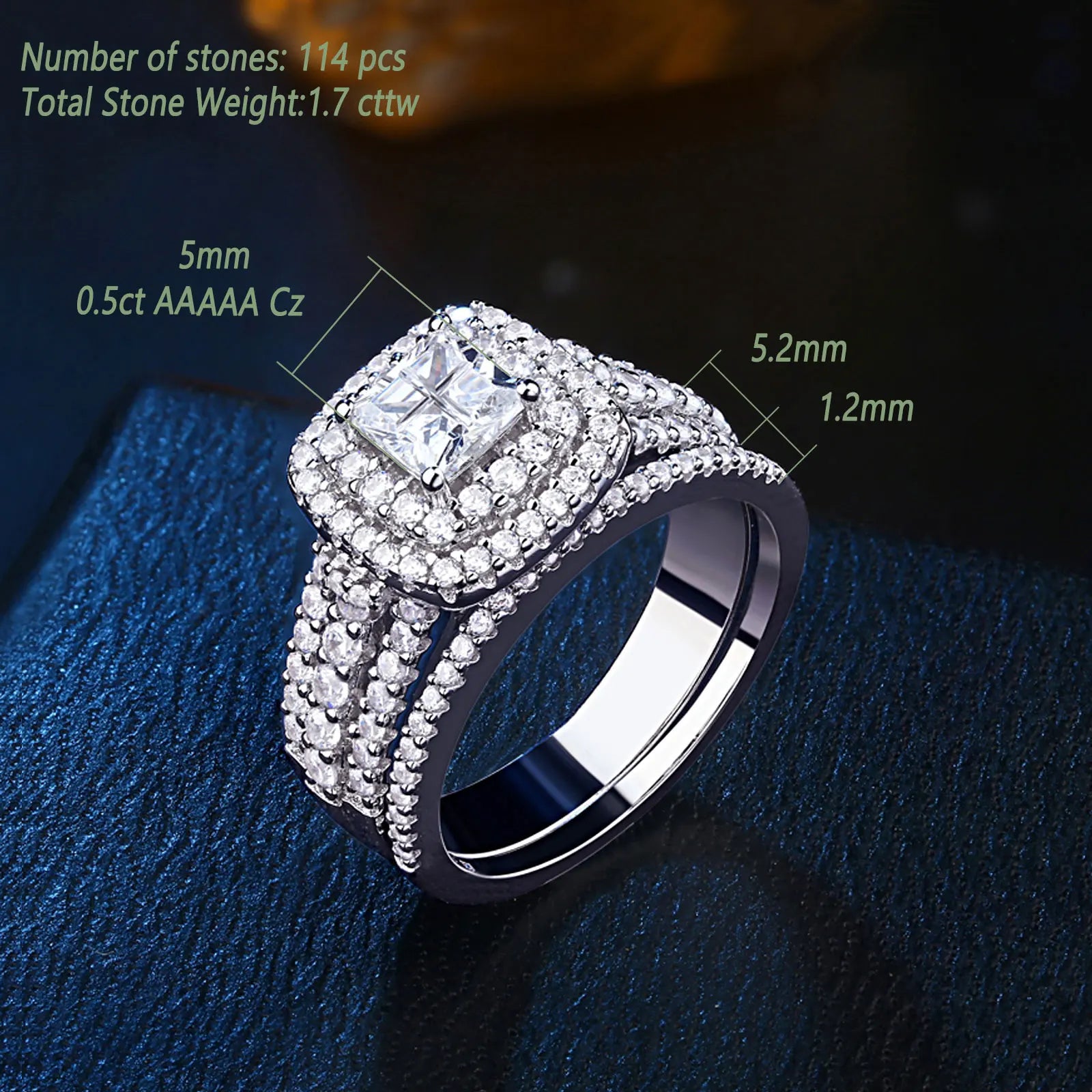 Luxury Sterling Silver Halo Wedding Ring Set