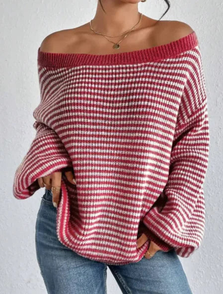 Women's Off-Shoulder striped Sweater