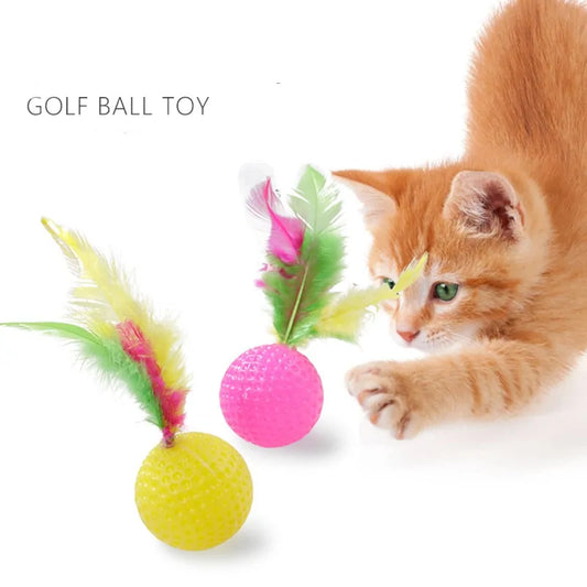 Plastic Golf Ball with Feather Cat Toy