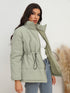 Drawstring Waist Zip-Up Puffer Jacket