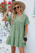 Ruched Tiered V-Neck Short Sleeve Mini Dress