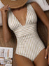 Striped Plunge Sleeveless One-Piece Swimwear