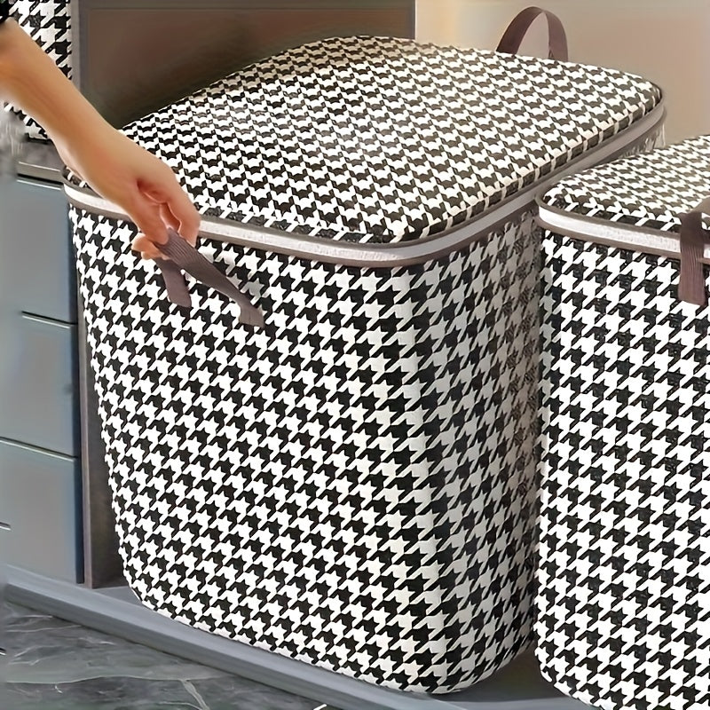 3 Pack Of Extra Large 47.55gal Salon Storage Bucket For Beauty SPA, Houndstooth Thickened Storage Contsiners For Household/Salon Spa Large Capacity Clothes Quilt Storage Bucket Dustproof And Moisture Resistant Bag Double Zipp