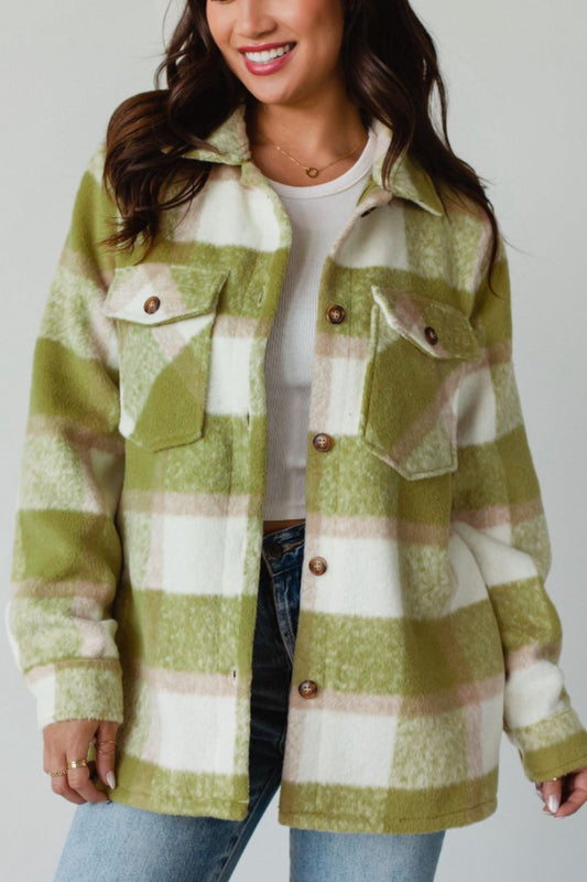 Pocketed Plaid Collared Neck Shacket