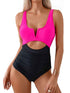 Tied Cutout Contrast One-Piece Swimwear