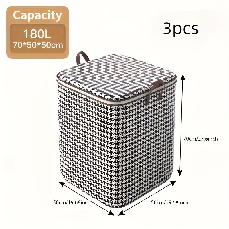 3 Pack Of Extra Large 47.55gal Salon Storage Bucket For Beauty SPA, Houndstooth Thickened Storage Contsiners For Household/Salon Spa Large Capacity Clothes Quilt Storage Bucket Dustproof And Moisture Resistant Bag Double Zipp