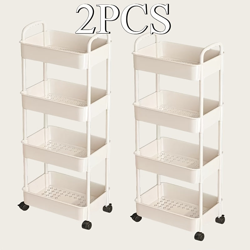 3-Tier Durable Plastic Rolling Storage Cart with Wheels - Easy to Move, Black & White Organizer for Kitchen, Bathroom, Bedroom - Compact Design with Handles for Versatile Use