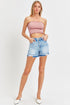 RISEN High Rise Distressed Hem Denim Shorts