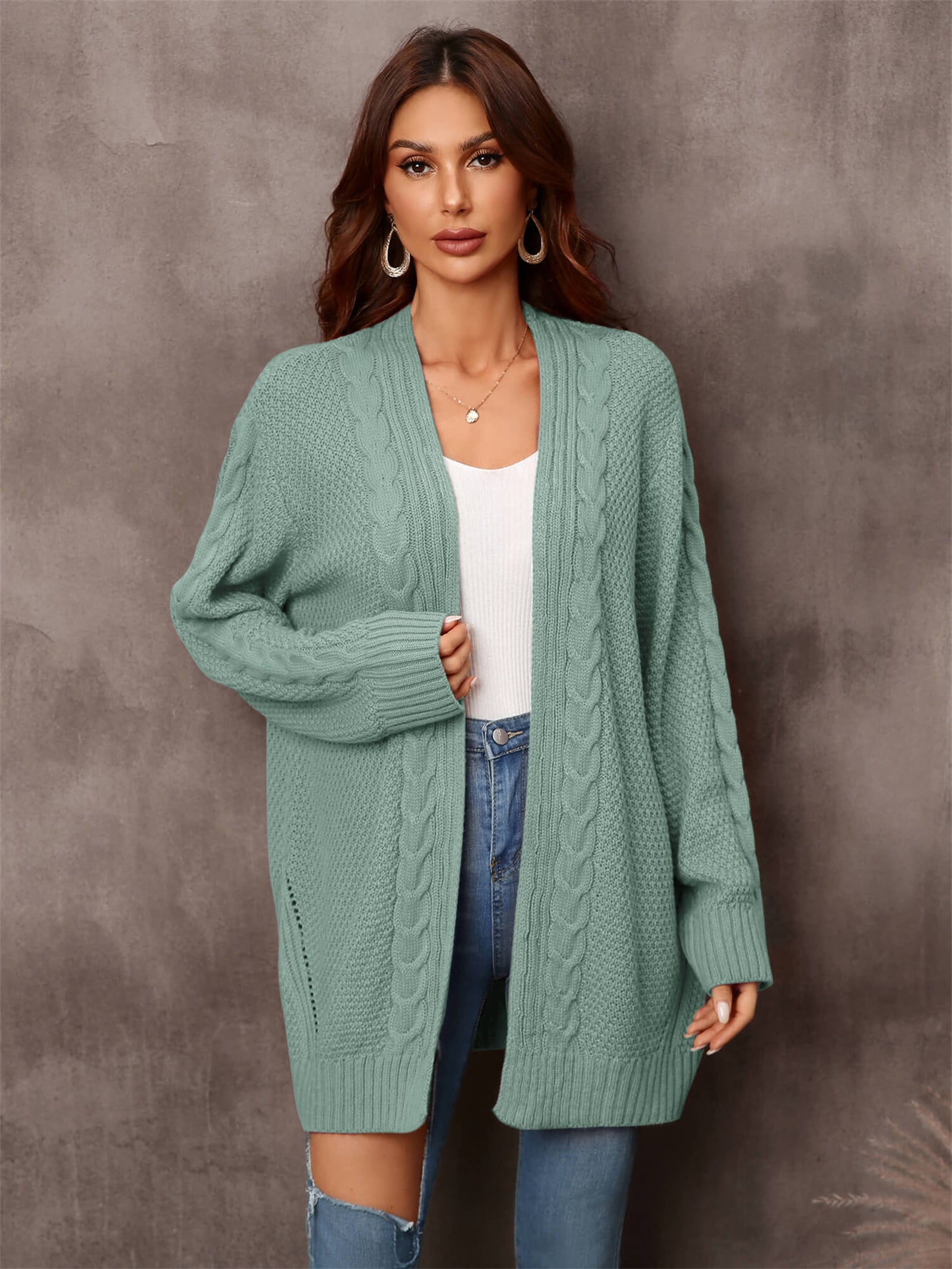 Angel Wings Warm Fall Mixed Knit Open Front Longline Cardigan