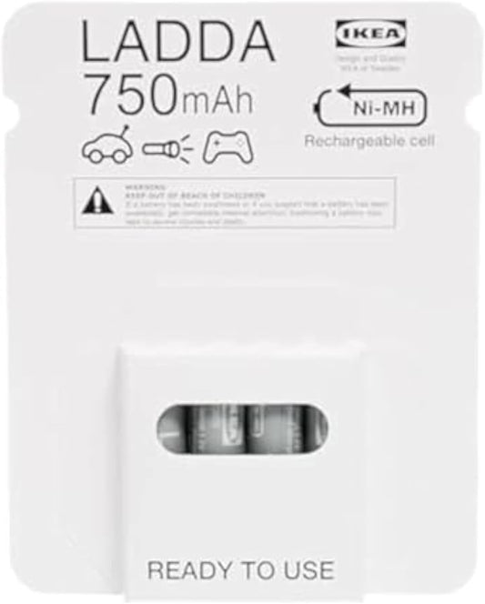 LADDA Rechargeable Batteries, AAA, HR3, 1.2V, 750mAh, Grey - Pack of 4