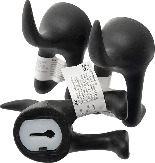 Bastis - Set of 3 Dog Tail Hooks Hat Coat Key Wall Mounted Hanger (Black)