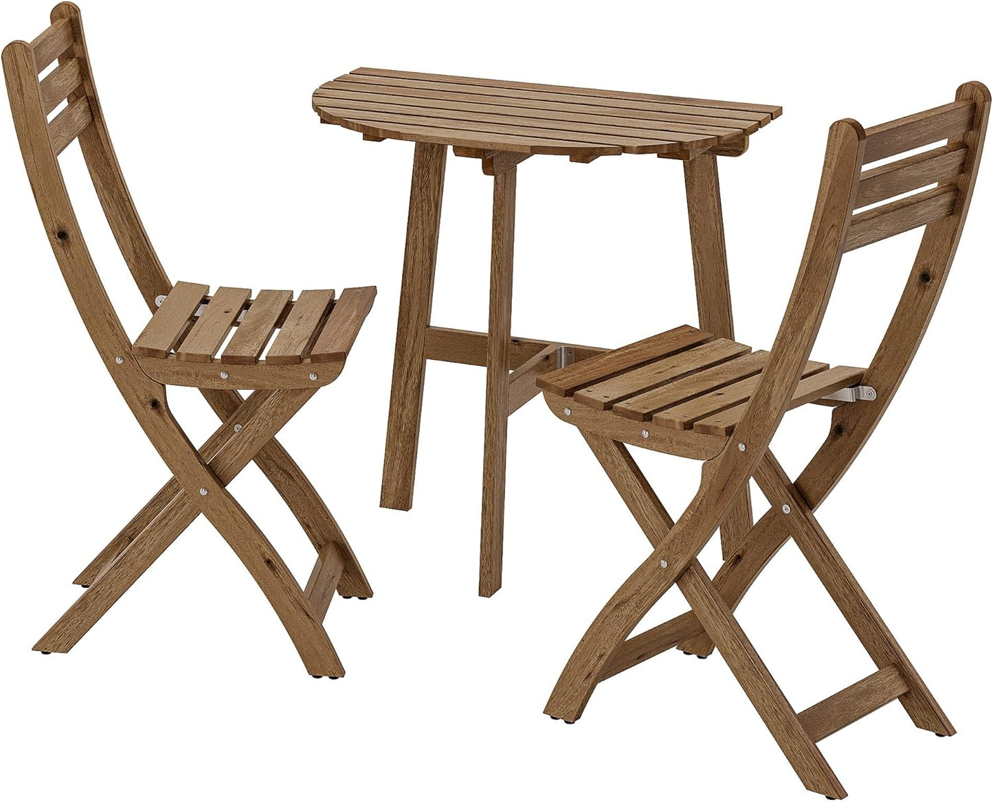 Ikea ASKHOLMEN table f wall+2 fold chairs, outdoor, light brown stained