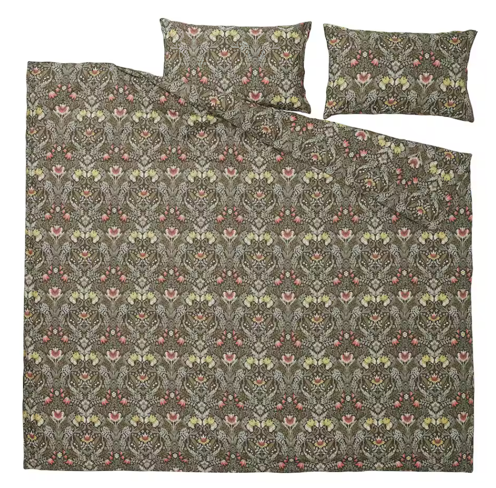 KÄRRDUNÖRT Duvet cover and pillowcase(s), dark green/multicolor, Full/Queen