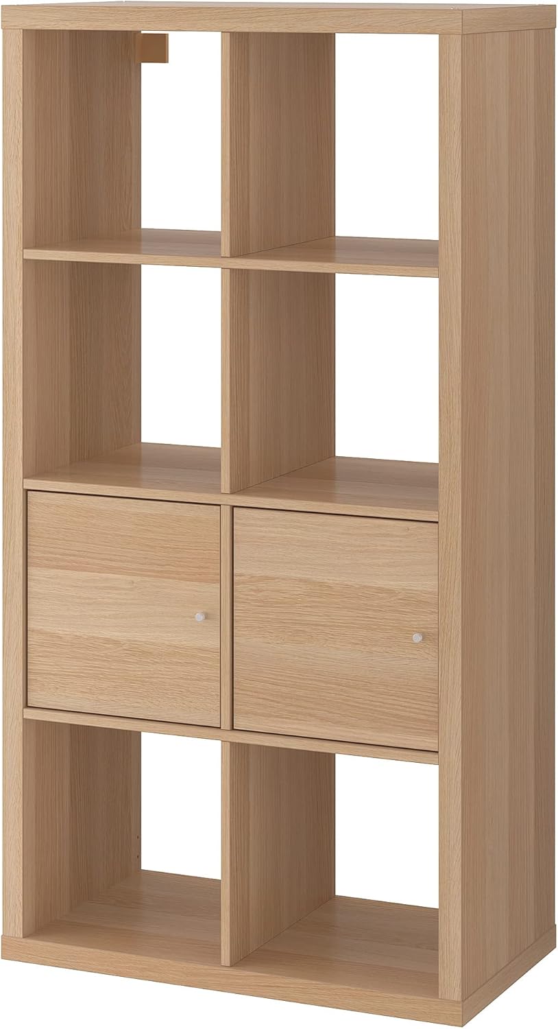 Shelf unit with doors, white stained oak effect