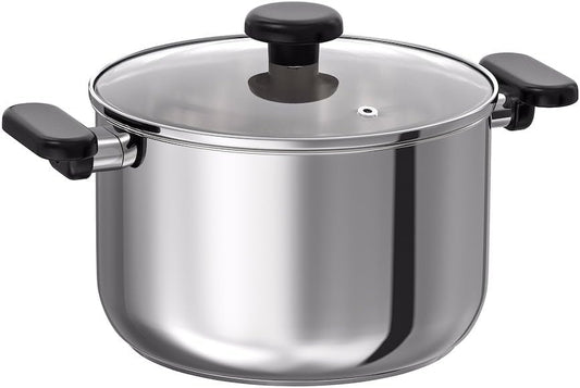 MIDDAGSMAT Pot with lid, Clear Glass,Stainless Steel,5.3qt