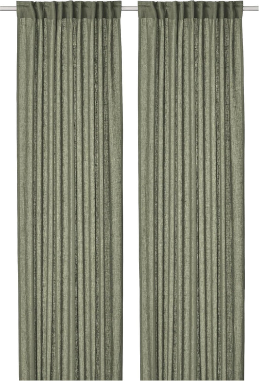 DYTÅG Curtains, 1 pair, gray-green/with heading tape, 57x98 "